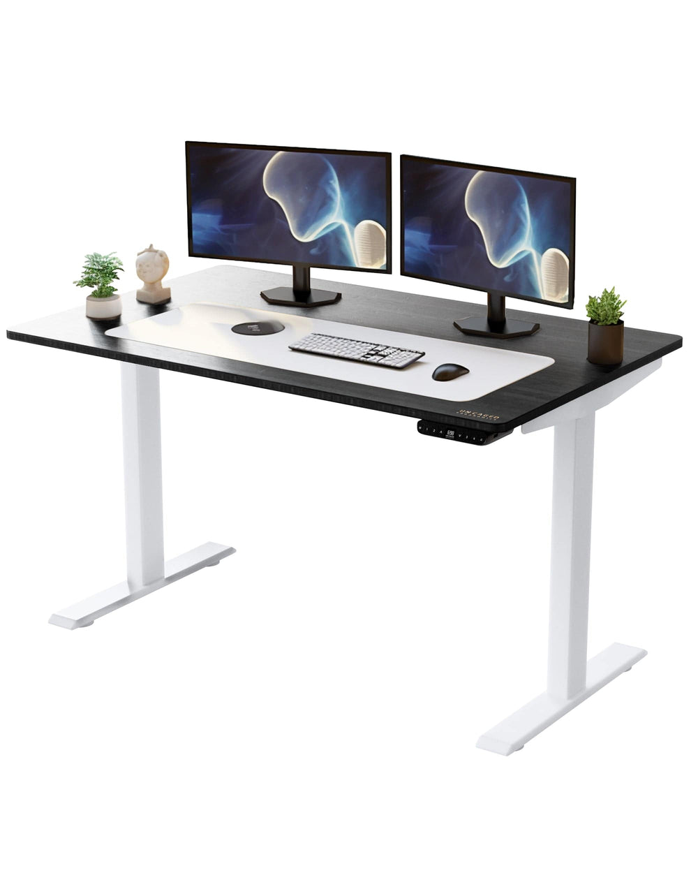 White and Black 52" Bamboo Dual Motor Electric Office Adjustable Computer Desk - Homeroots - Flyclothing LLC