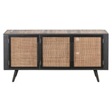Rustic Black Natural and Rattan Media Cabinet with Three Doors - Homeroots - Flyclothing LLC