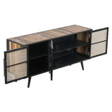 Rustic Black Natural and Rattan Media Cabinet with Three Doors - Homeroots - Flyclothing LLC