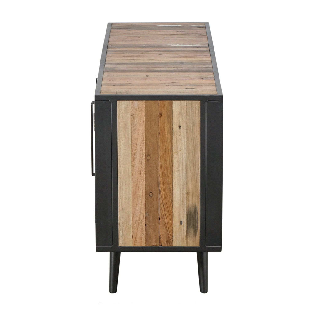 Rustic Black Natural and Rattan Media Cabinet with Three Doors - Homeroots - Flyclothing LLC