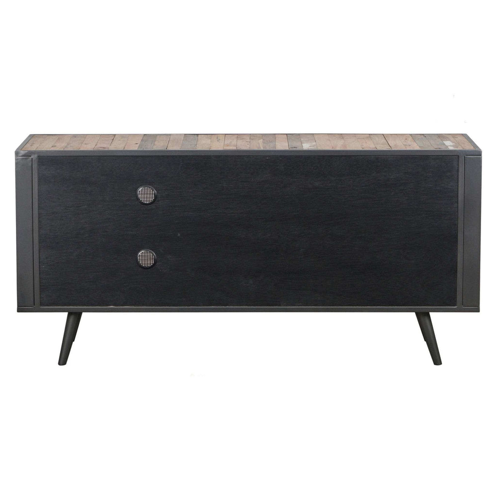 Rustic Black Natural and Rattan Media Cabinet with Three Doors - Homeroots - Flyclothing LLC