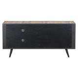 Rustic Black Natural and Rattan Media Cabinet with Three Doors - Homeroots - Flyclothing LLC