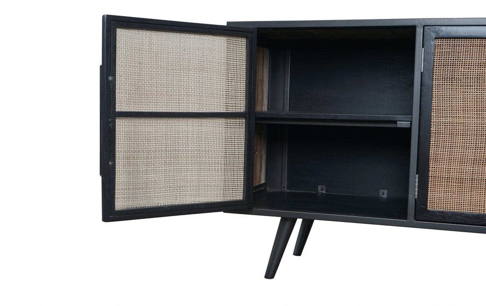 Rustic Black Natural and Rattan Media Cabinet with Three Doors - Homeroots - Flyclothing LLC