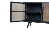 Rustic Black Natural and Rattan Media Cabinet with Three Doors - Homeroots - Flyclothing LLC