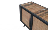 Rustic Black Natural and Rattan Media Cabinet with Three Doors - Homeroots - Flyclothing LLC