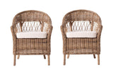 Set of Two Gray Brown Semi Circle Back Wicker Chairs with Seat Cushions - Homeroots - Flyclothing LLC
