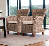 Set Of Two Natural Brown Rattan Wingback Wicker Chairs with Seat Cushions - Homeroots - Flyclothing LLC