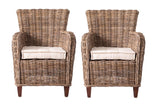 Set Of Two Natural Brown Rattan Wingback Wicker Chairs with Seat Cushions - Homeroots - Flyclothing LLC