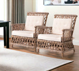 Set of Two Natural Lattice Wicker Arm Chairs with Seat Cushions - Homeroots - Flyclothing LLC