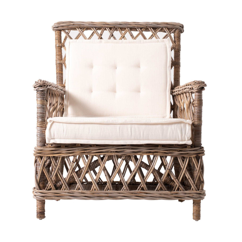 Set of Two Natural Lattice Wicker Arm Chairs with Seat Cushions - Homeroots - Flyclothing LLC