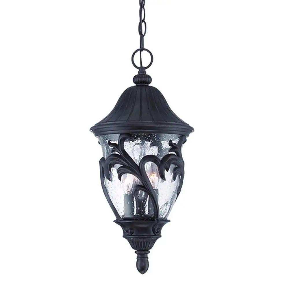 Three Light Matte Black Leaf Detail Hanging Light - Homeroots - Flyclothing LLC