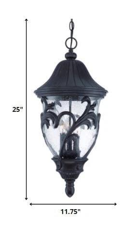 XL Three Light Matte Black Leaf Detail Hanging Light - Homeroots - Flyclothing LLC