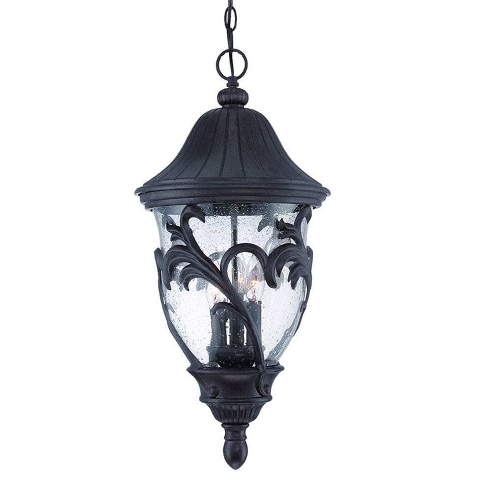 XL Three Light Matte Black Leaf Detail Hanging Light - Homeroots - Flyclothing LLC