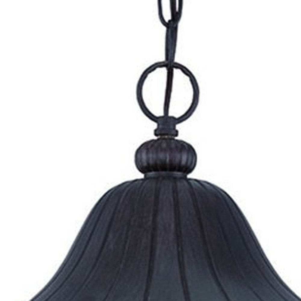 XL Three Light Matte Black Leaf Detail Hanging Light - Homeroots - Flyclothing LLC