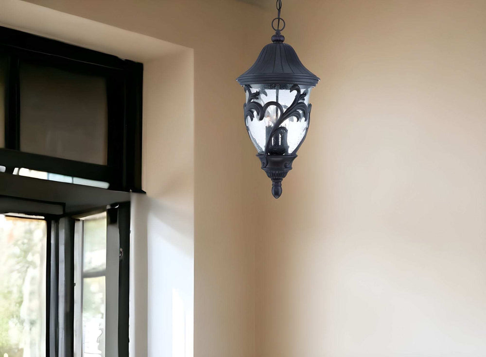 XL Three Light Matte Black Leaf Detail Hanging Light - Homeroots - Flyclothing LLC