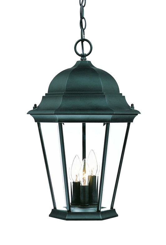 Three Light Matte Black Domed Glass Lantern Hanging Light - Homeroots - Flyclothing LLC