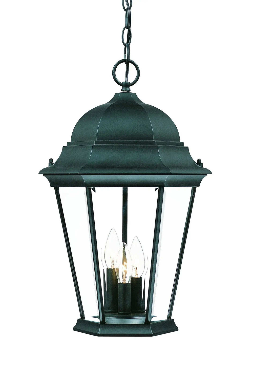 Three Light Matte Black Domed Glass Lantern Hanging Light - Homeroots - Flyclothing LLC
