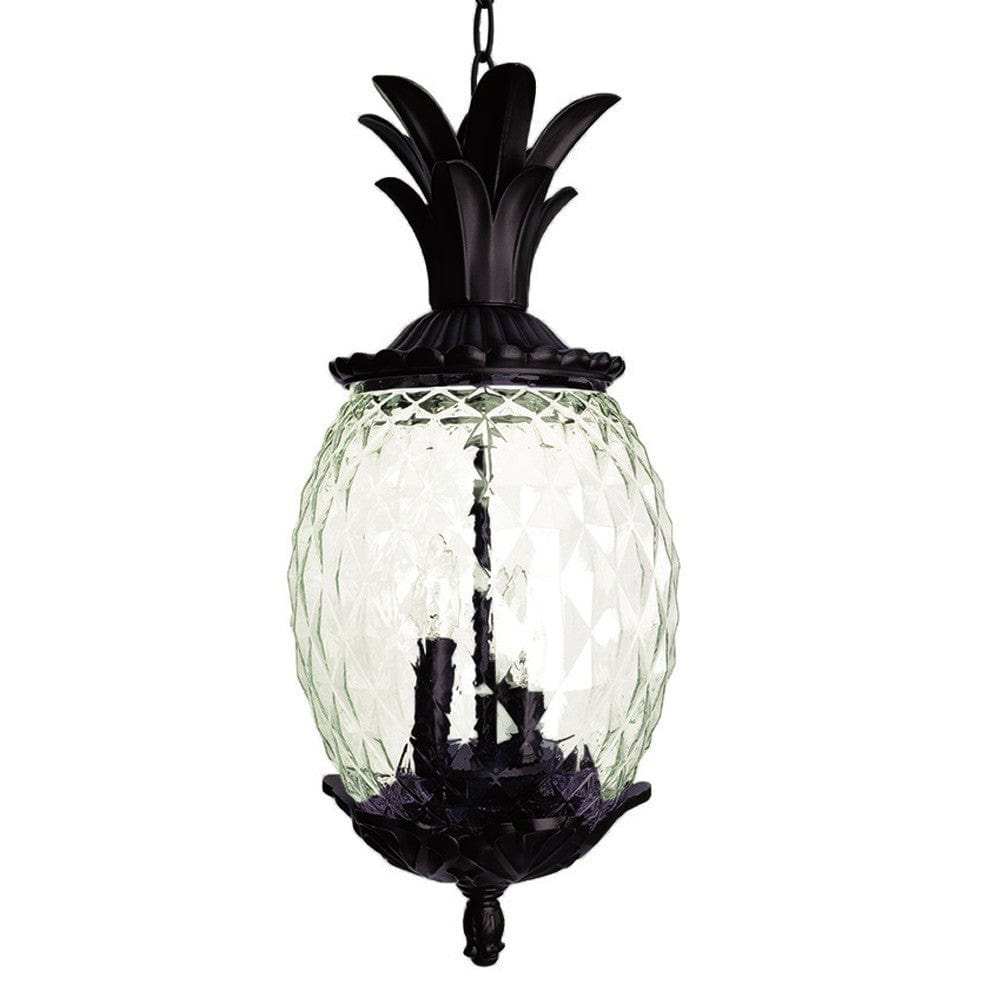 Clear and Black Three Light Pineapple Outdoor Hanging Pendent Light - Homeroots - Flyclothing LLC