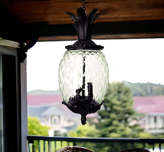 Clear and Black Three Light Pineapple Outdoor Hanging Pendent Light - Homeroots - Flyclothing LLC