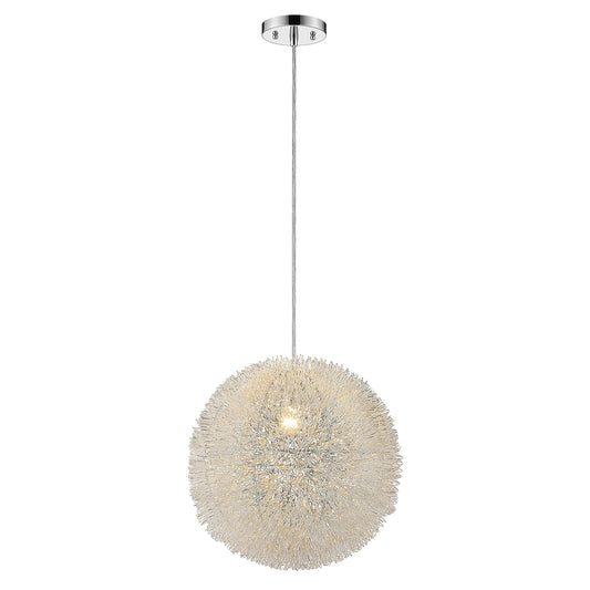Luminary 1-Light Metallic Silver Pendant With Hand Woven Aluminum Wire Shade (12") - Homeroots