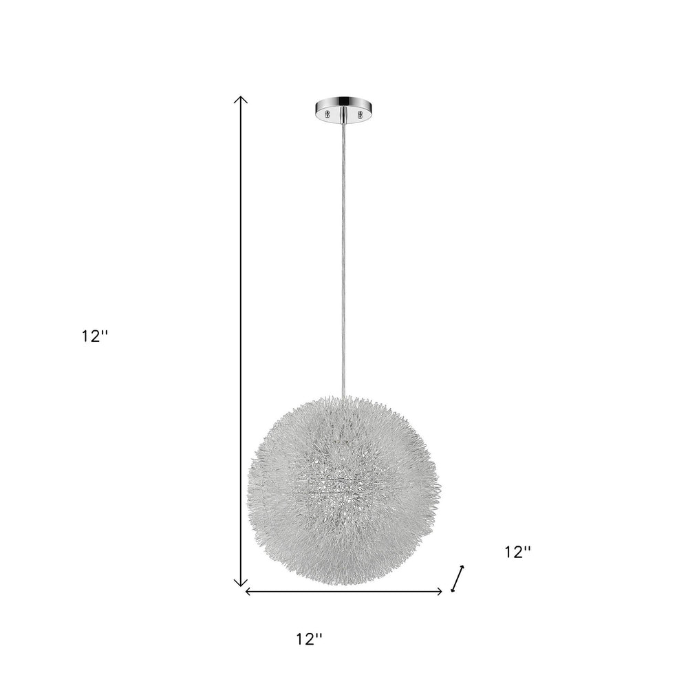 Luminary 1-Light Metallic Silver Pendant With Hand Woven Aluminum Wire Shade (12") - Homeroots