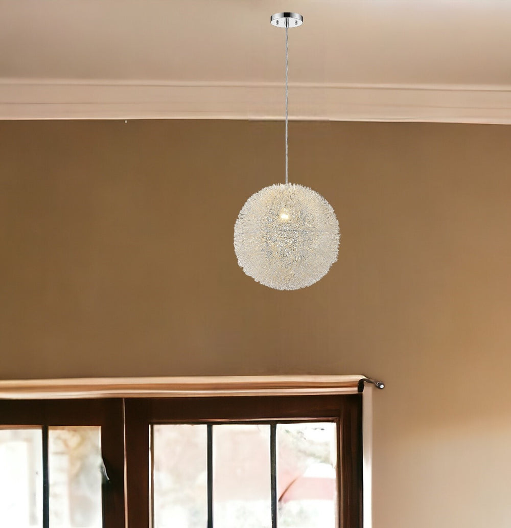 Luminary 1-Light Metallic Silver Pendant With Hand Woven Aluminum Wire Shade (12") - Homeroots