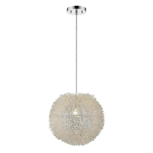 Luminary 1-Light Metallic Silver Pendant With Hand Woven Aluminum Wire Shade (15") - Homeroots