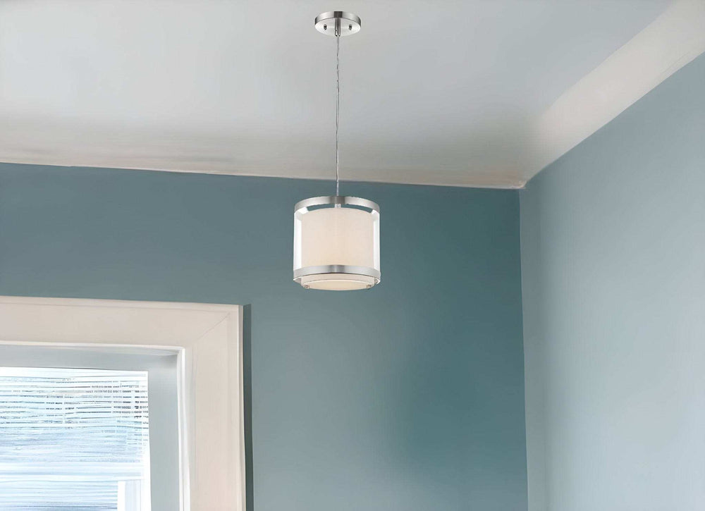 White and Silver Hanging Light with Fabric Shade - Homeroots - Flyclothing LLC