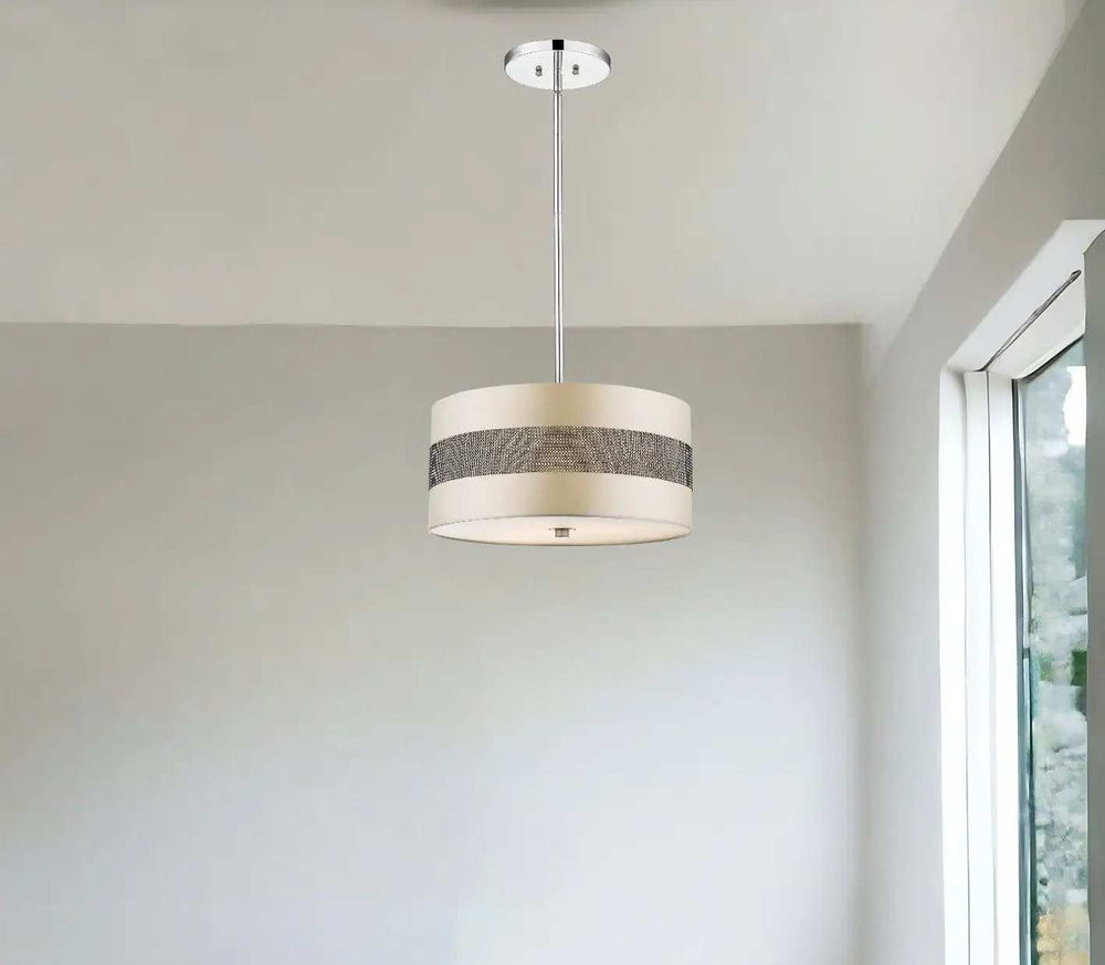 Harmony 3-Light Metallic Silver Pendant With Crystal Studded Platinum Sheen Shade - Homeroots - Flyclothing LLC