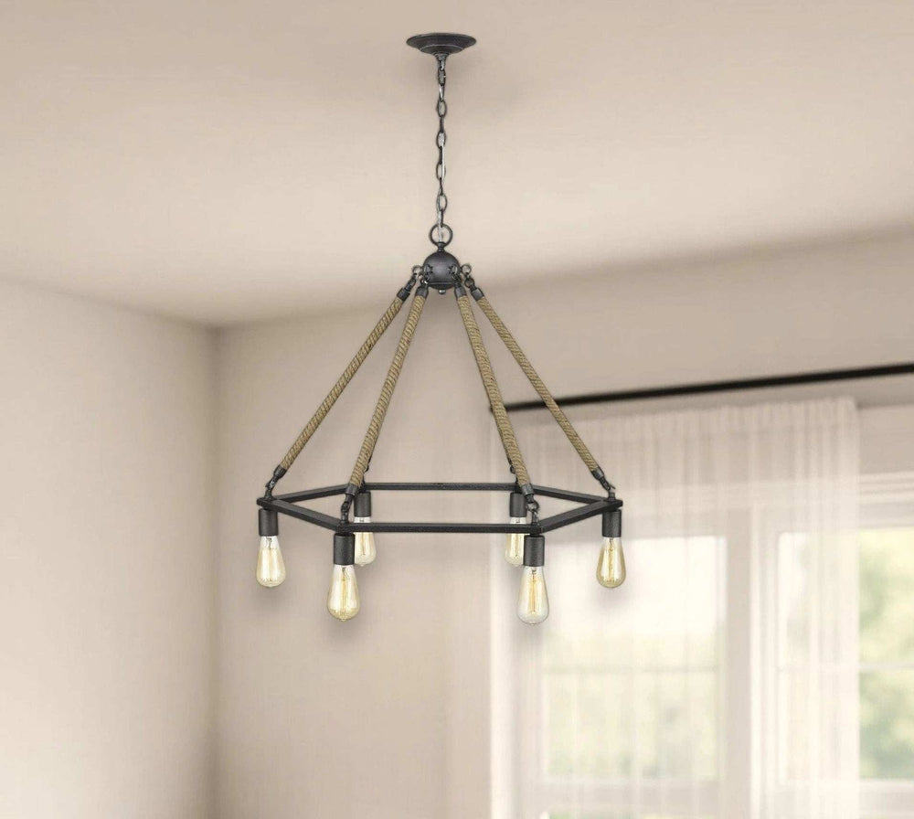 Brown and Black Six Light Metal Dimmable Chandelier - Homeroots - Flyclothing LLC