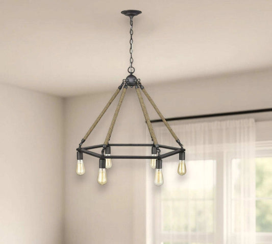 Brown and Black Six Light Metal Dimmable Chandelier - Homeroots - Flyclothing LLC
