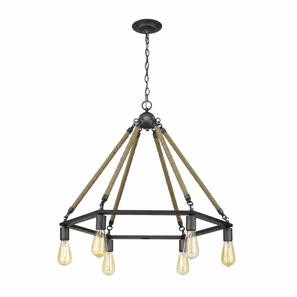 Brown and Black Six Light Metal Dimmable Chandelier - Homeroots - Flyclothing LLC