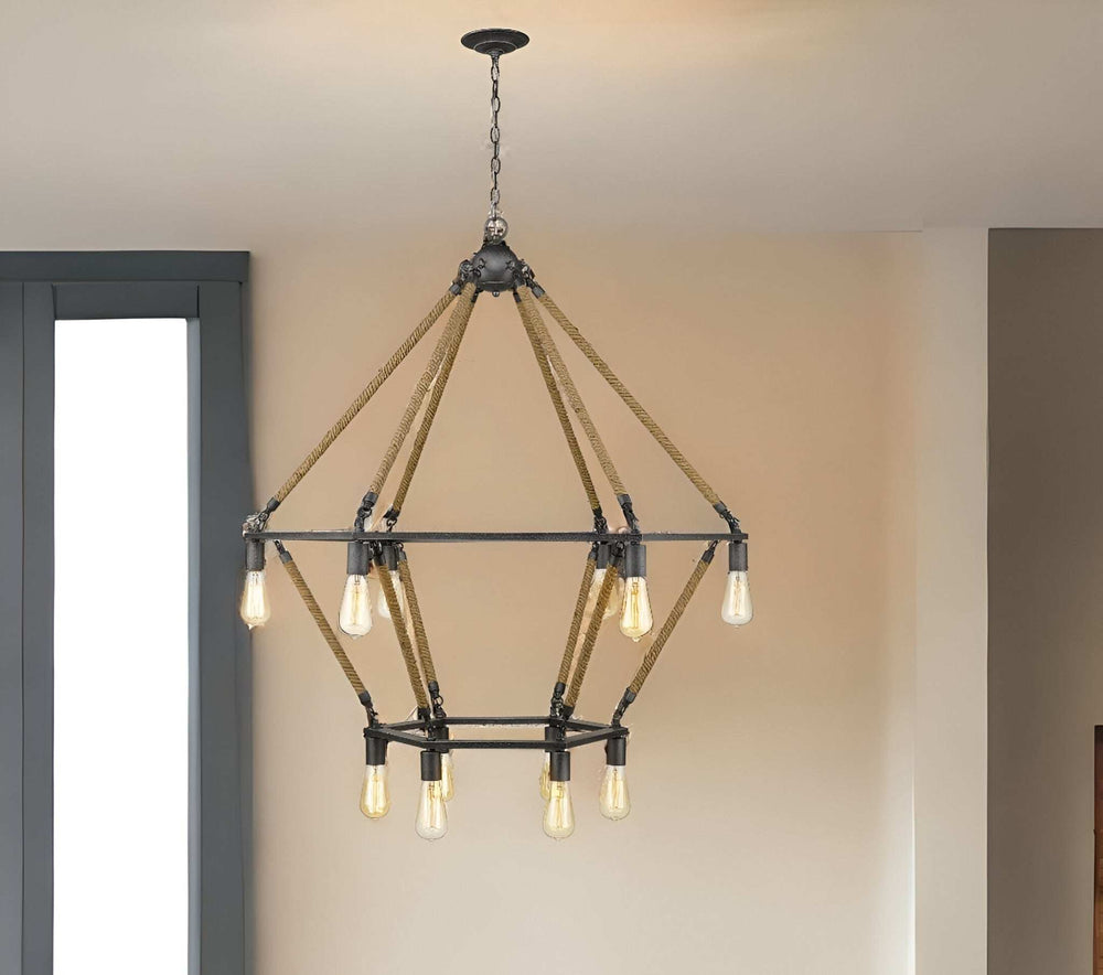 Brown and Black Twelve Light Metal Dimmable Chandelier - Homeroots - Flyclothing LLC