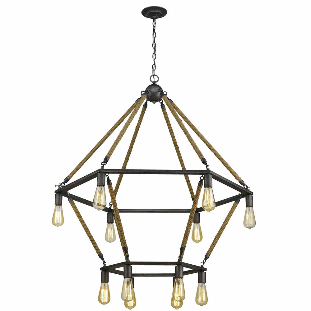 Brown and Black Twelve Light Metal Dimmable Chandelier - Homeroots - Flyclothing LLC