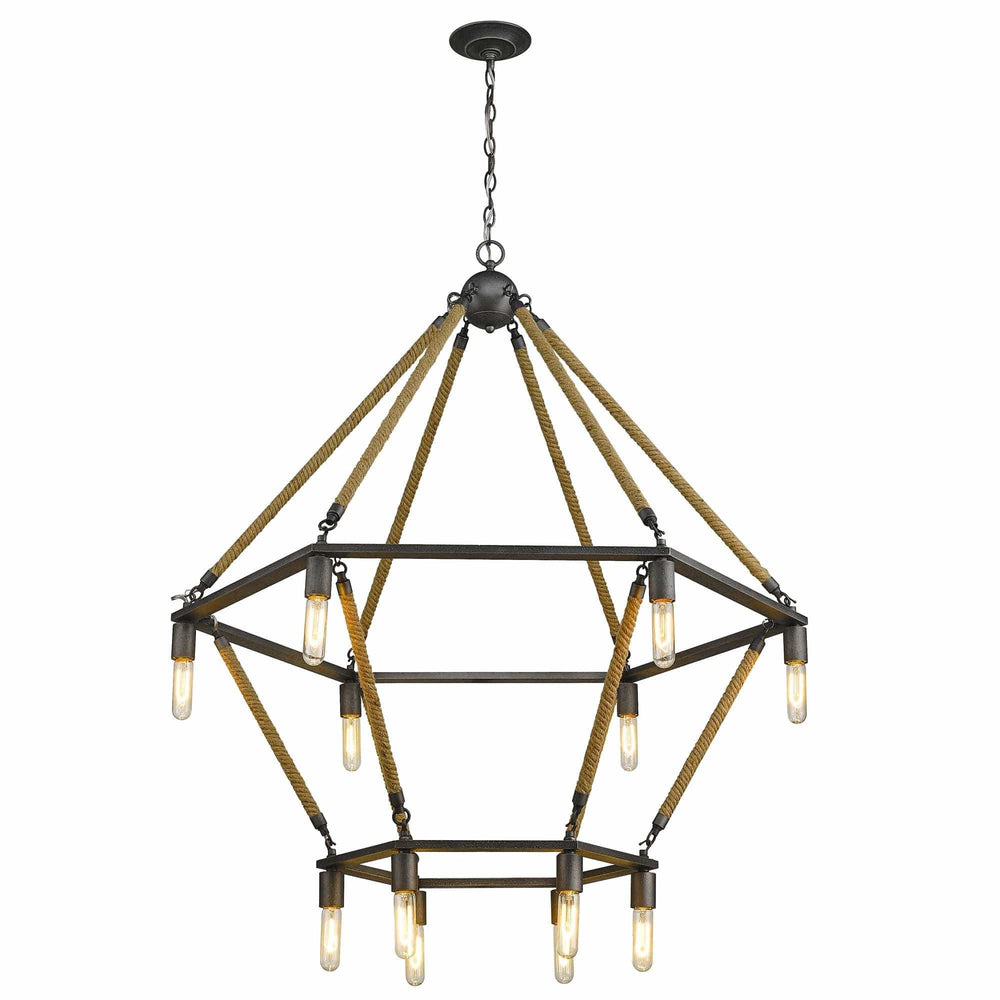 Brown and Black Twelve Light Metal Dimmable Chandelier - Homeroots - Flyclothing LLC