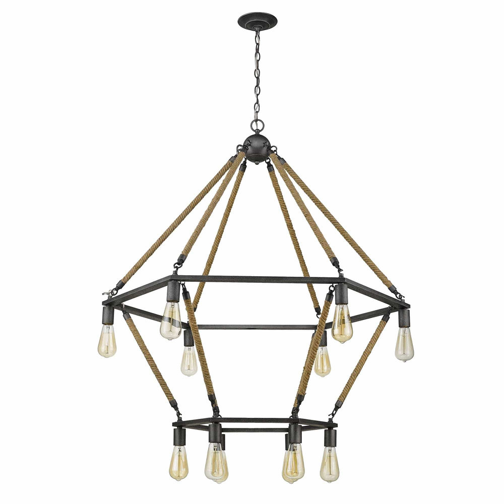 Brown and Black Twelve Light Metal Dimmable Chandelier - Homeroots - Flyclothing LLC