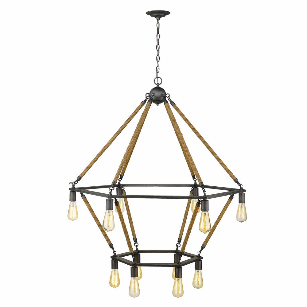 Brown and Black Twelve Light Metal Dimmable Chandelier - Homeroots - Flyclothing LLC