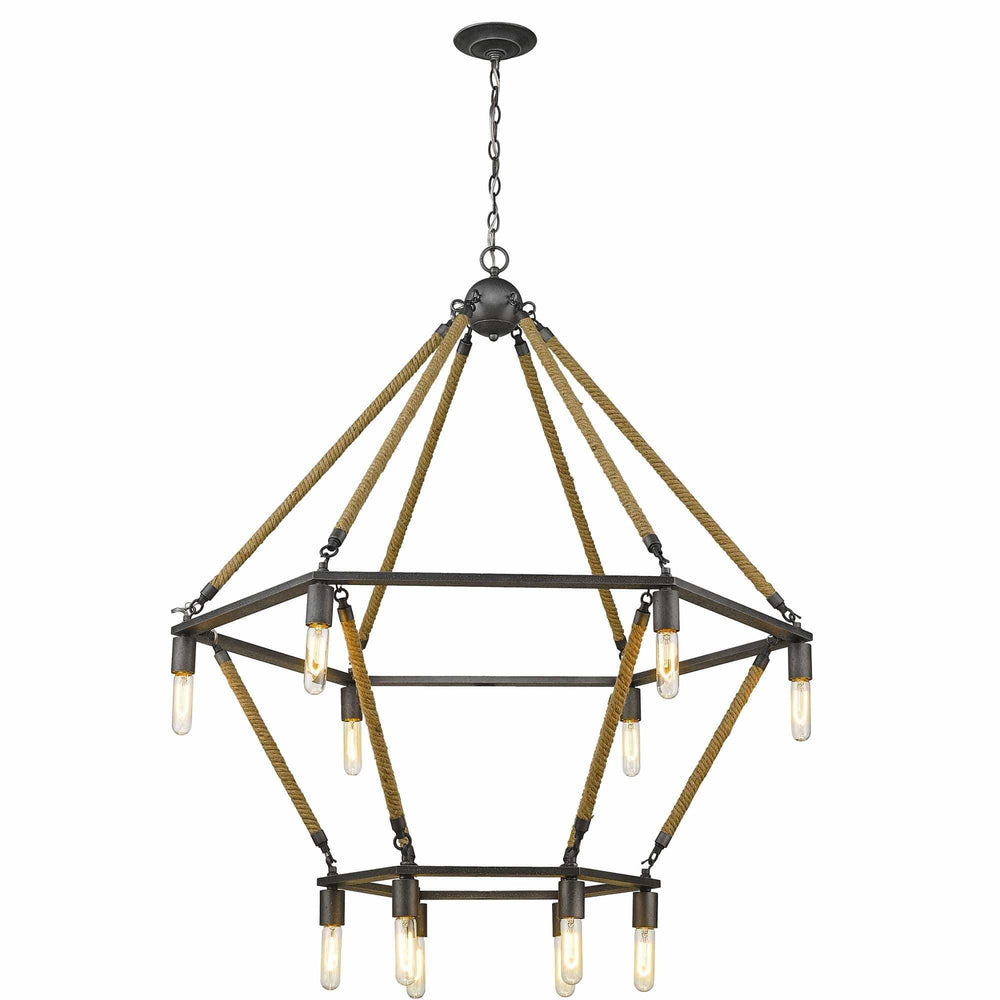 Brown and Black Twelve Light Metal Dimmable Chandelier - Homeroots - Flyclothing LLC