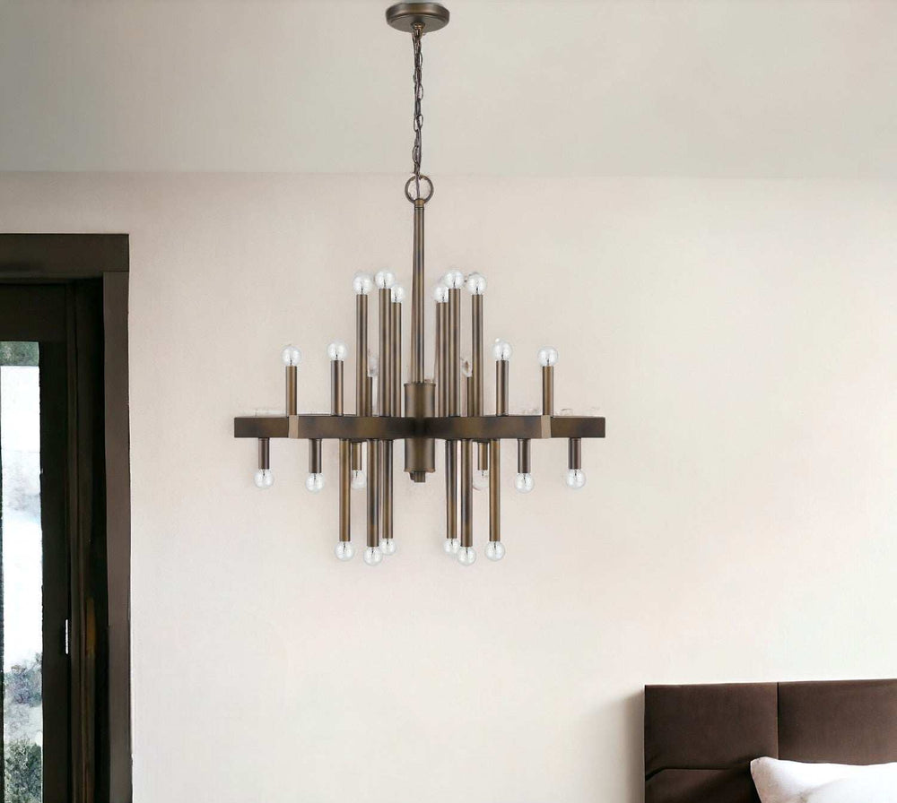 Brown Candle Style Multi Light Metal Dimmable Chandelier - Homeroots - Flyclothing LLC