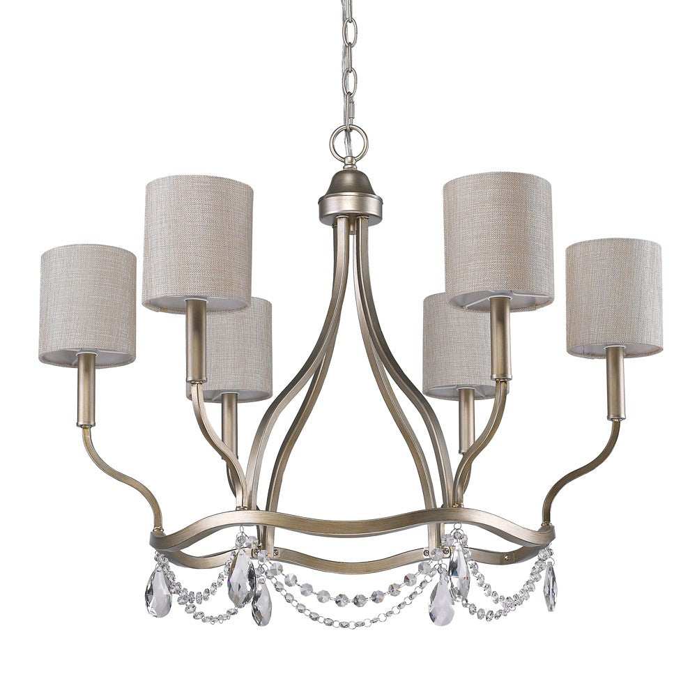 Gold Candle Style Six Light Metal Dimmable Chandelier With White Shades - Homeroots - Flyclothing LLC