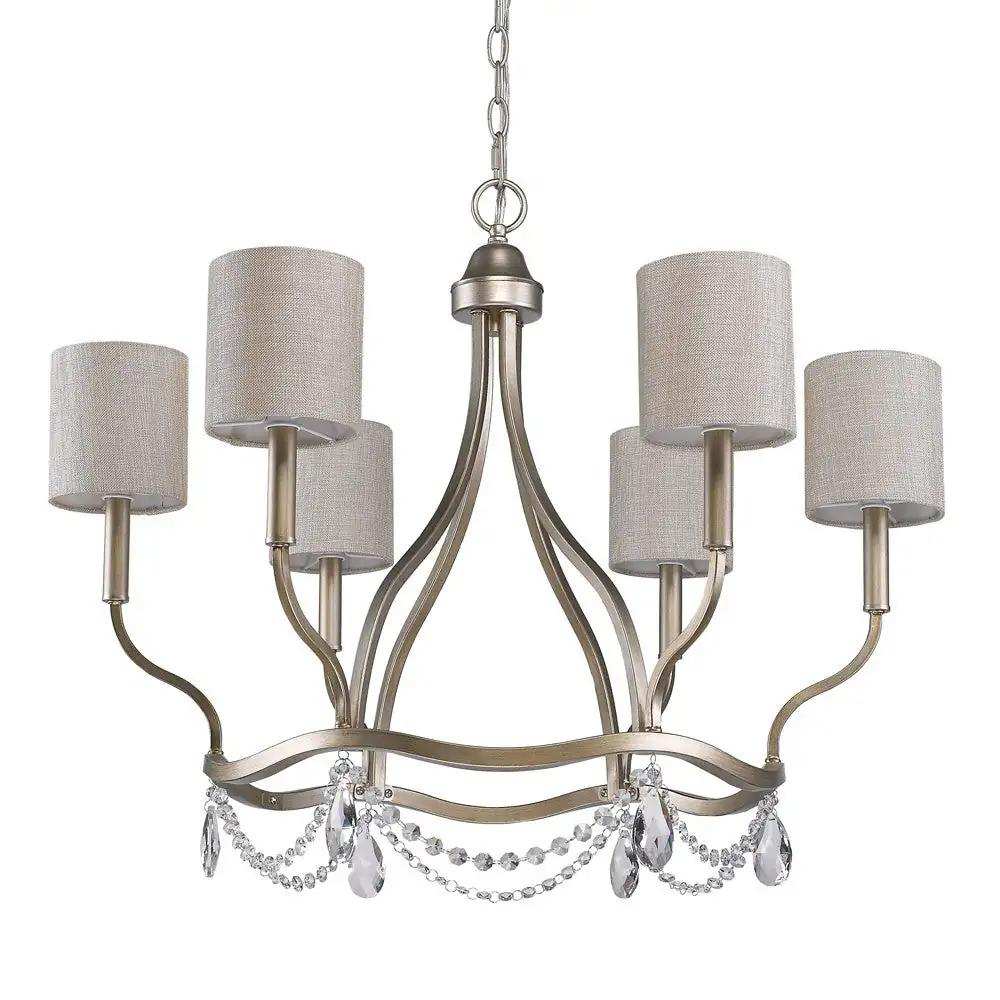 Gold Candle Style Six Light Metal Dimmable Chandelier With White Shades - Homeroots - Flyclothing LLC