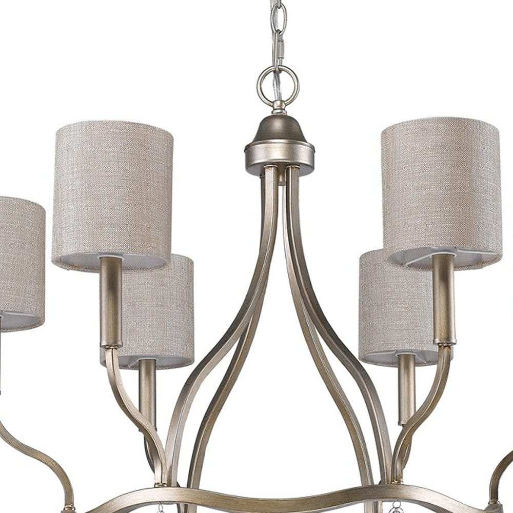 Gold Candle Style Six Light Metal Dimmable Chandelier With White Shades - Homeroots - Flyclothing LLC