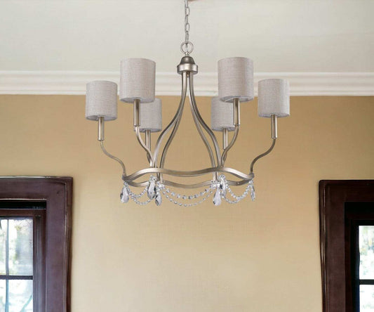 Gold Candle Style Six Light Metal Dimmable Chandelier With White Shades - Homeroots - Flyclothing LLC