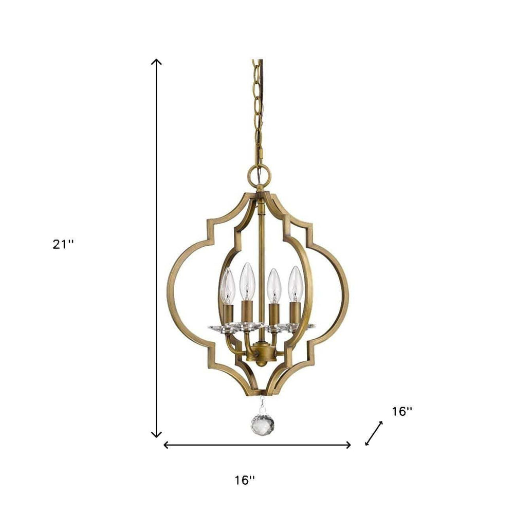 Brass Candle Style Four Light Metal and Crystals Dimmable Chandelier - Homeroots - Flyclothing LLC