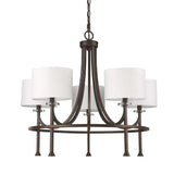 Brown Candle Style Five Light Metal and Crystals Dimmable Chandelier With White Shades - Homeroots - Flyclothing LLC