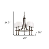 Brown Candle Style Five Light Metal and Crystals Dimmable Chandelier With White Shades - Homeroots - Flyclothing LLC