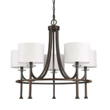 Brown Candle Style Five Light Metal and Crystals Dimmable Chandelier With White Shades - Homeroots - Flyclothing LLC