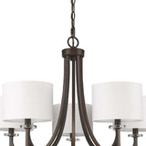 Brown Candle Style Five Light Metal and Crystals Dimmable Chandelier With White Shades - Homeroots - Flyclothing LLC