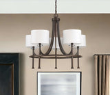 Brown Candle Style Five Light Metal and Crystals Dimmable Chandelier With White Shades - Homeroots - Flyclothing LLC