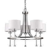 Silver Candle Style Five Light Metal and Crystals Dimmable Chandelier With White Shades - Homeroots - Flyclothing LLC